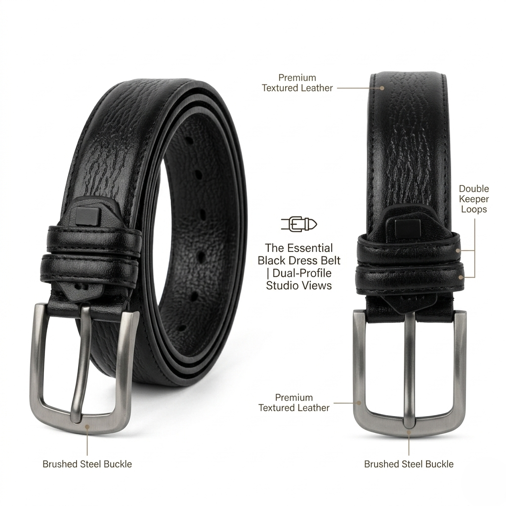 Men's Black Texture Leather Casual Belt - Image 2